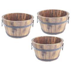 CASA BONITA - Set 3 maceteros de madera tipo barril