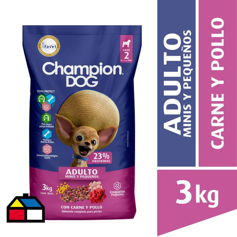 CHAMPION DOG - Alimento seco para perro adulto 3kg carne, pollo y vegetales