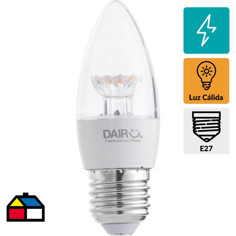 DAIRU - Ampolleta LED mini vela E27 40W luz cálida
