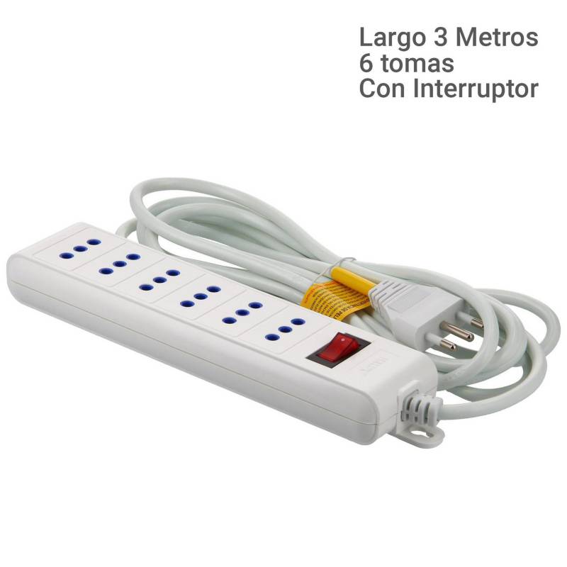 Alargador 6 tomas con interruptor On Off 3 m Blanco