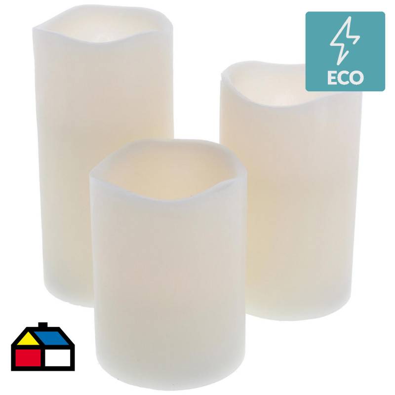 JUST HOME COLLECTION - Set de 3 velas crema Led con bateria