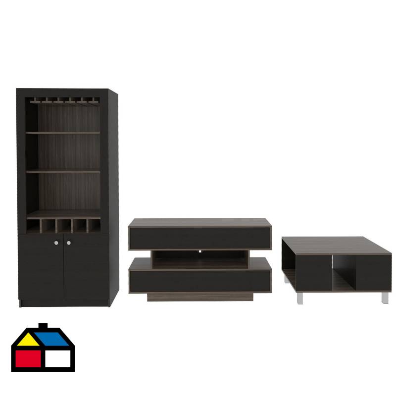 TUHOME - Combo de rack de TV + mesa de centro + mueble de bar