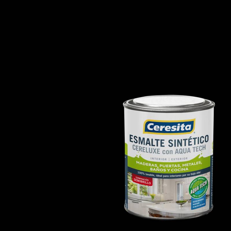 CERESITA - Esmalte Sintetico Cereluxe Aquatech Semibrillo Negro 1/4 gl
