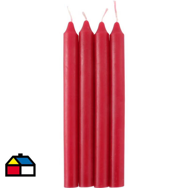 JUST HOME COLLECTION - Set de velas para candelabro frutilla 4 unidades rojo