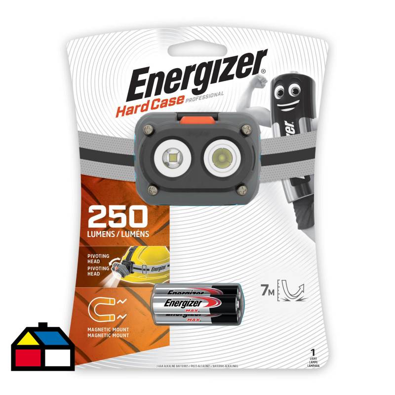 ENERGIZER - Linterna Manos Libres Hard Case 250 Lúmenes (incluidas 3 pilas AAA)