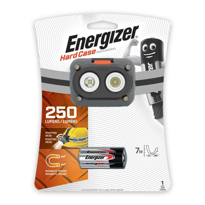 ENERGIZER - Linterna Manos Libres Hard Case 250 Lúmenes (incluidas 3 pilas AAA)