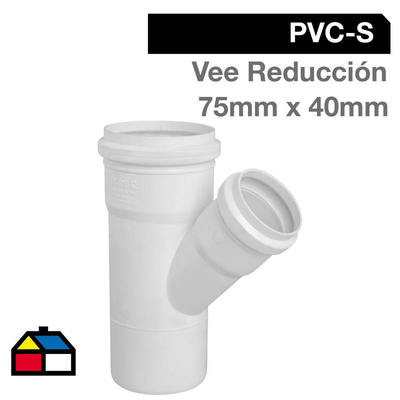 TIGRE - Vee Reducción PVC-S Bco c/goma 75mm x 40mm Blanco 1u