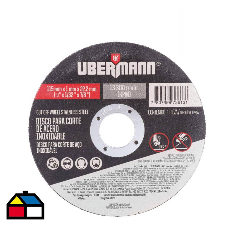 UBERMANN - Disco corte acero inoxidable 4,5"x1/32"
