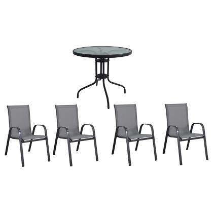 Combo Mesa redonda con vidrio templado 80x70 cm negra + 4 Silla Sling