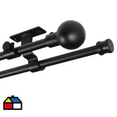 JUST HOME COLLECTION - Set de Barra Doble Techo 16/19 mm extensible 120-210 cm Bola Negro