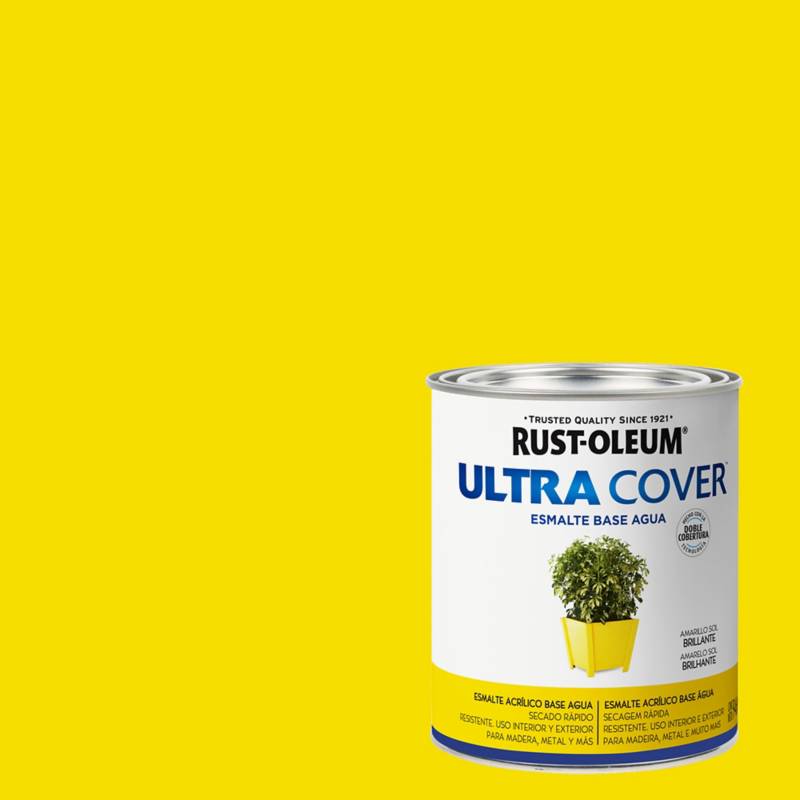 RUST OLEUM - Esmalte al agua Ultra Cover amarillo sol brillante 1/4 gl