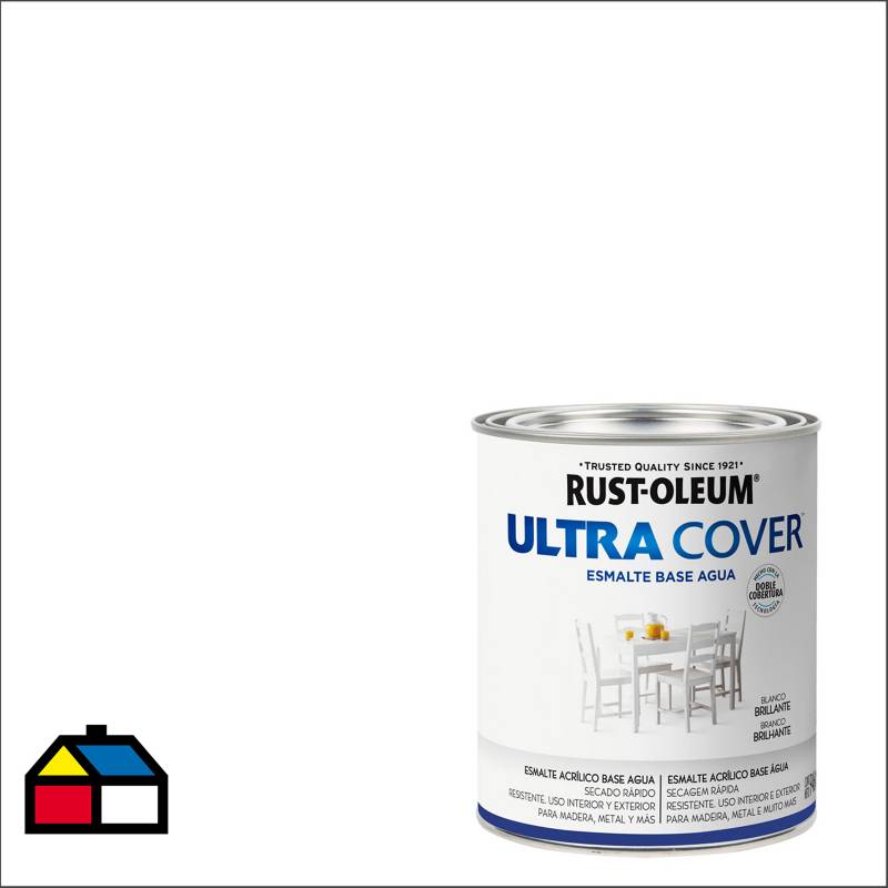 RUST OLEUM - Esmalte al agua Ultra Cover blanco brillante 1/4 gl