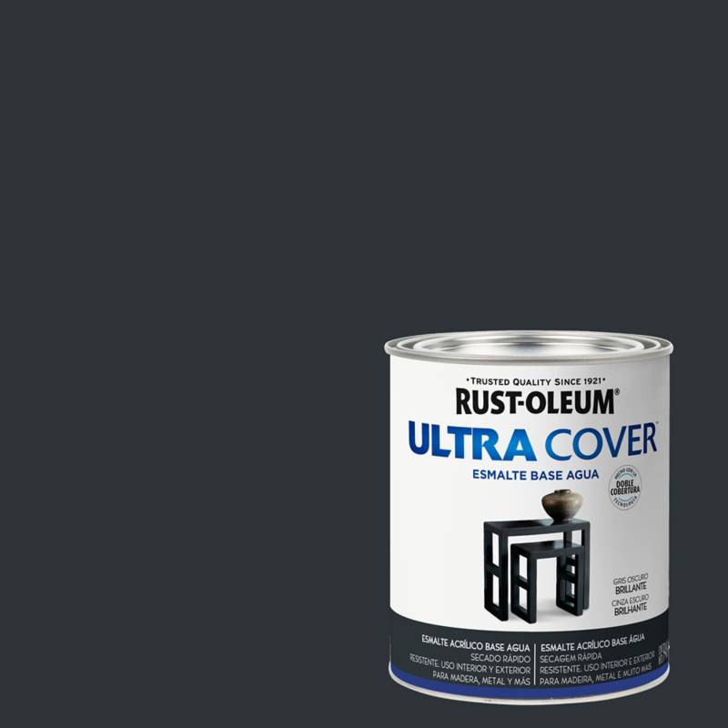 RUST OLEUM - Esmalte al agua Ultra Cover gris oscuro brillante 1/4 gl