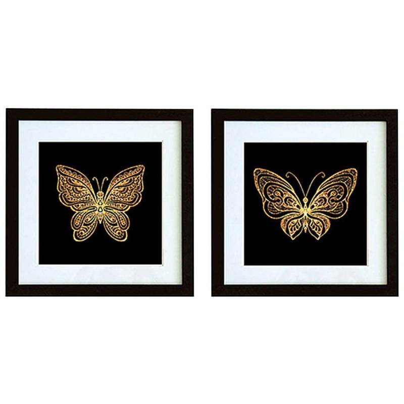 PAPEL ILUSTRADO - Set 2 cuadros 30x30 cm marco negro mariposa
