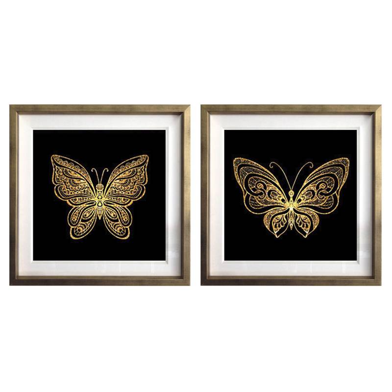 PAPEL ILUSTRADO - Set 2 cuadros 30x30 cm marco mariposa