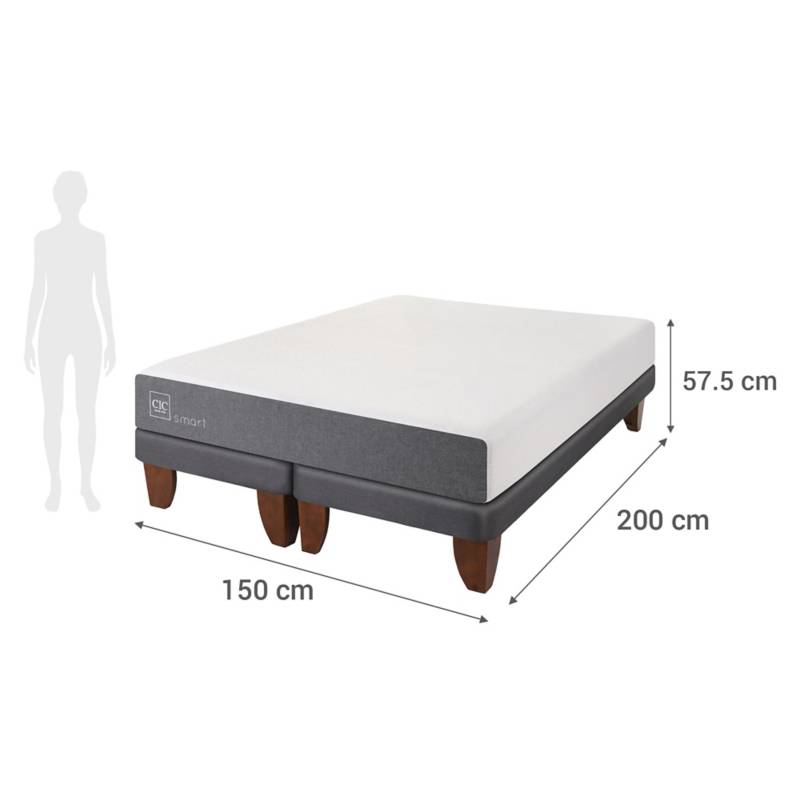 DROM - Cama Cajón Linne 1.5 Plaza 105X200 + Respaldo Tubular Beige Drom