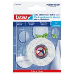 TESA - Cinta doble contacto resistente a la humedad 1,5mx19mm para azulejos.