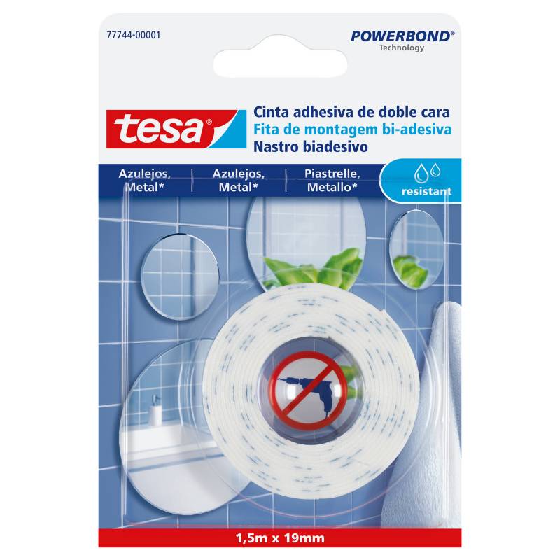 TESA - Cinta doble contacto resistente a la humedad 1,5mx19mm para azulejos