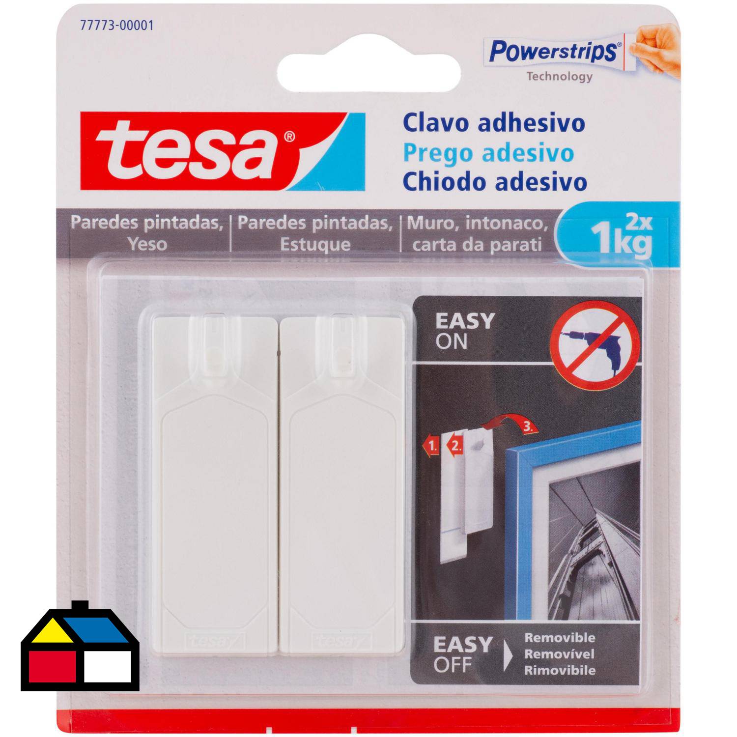 tesa® Clavo adhesivo ajustable para paredes pintadas y yeso 1 kg - tesa