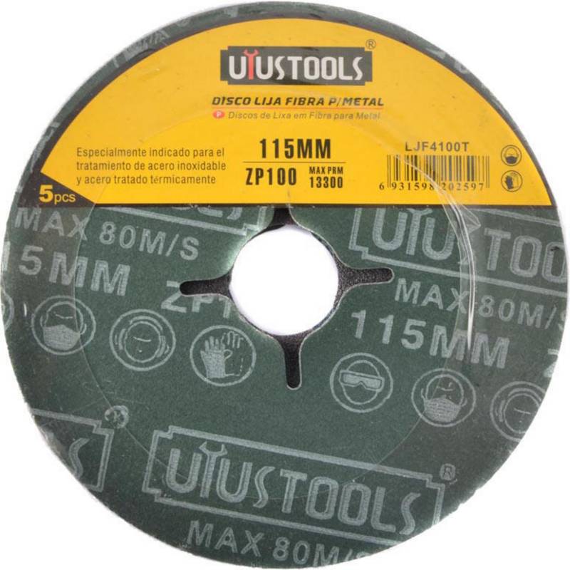 GRUPO UYUSA UYUSTOOLS - Disco lija fibra para metal 5un 115 mm #100