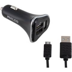 PHILCO - Kit cargador rapido auto 2,4A triple USB