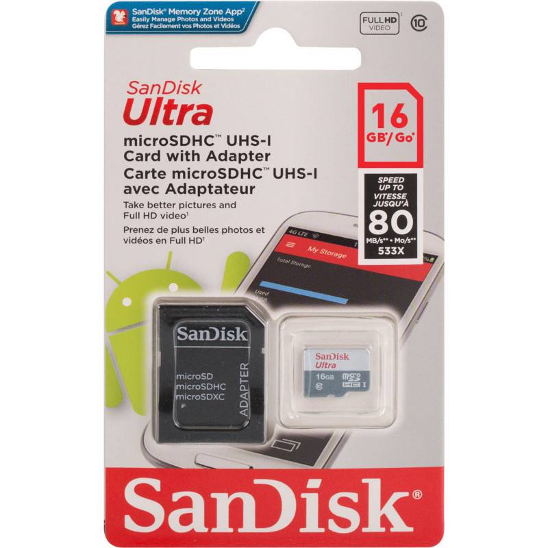 SANDISK - Memoria micro SD 16 GB