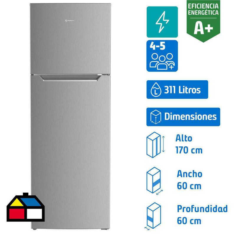 MADEMSA - Refrigerador frío directo top mount freezer 313 litros inox