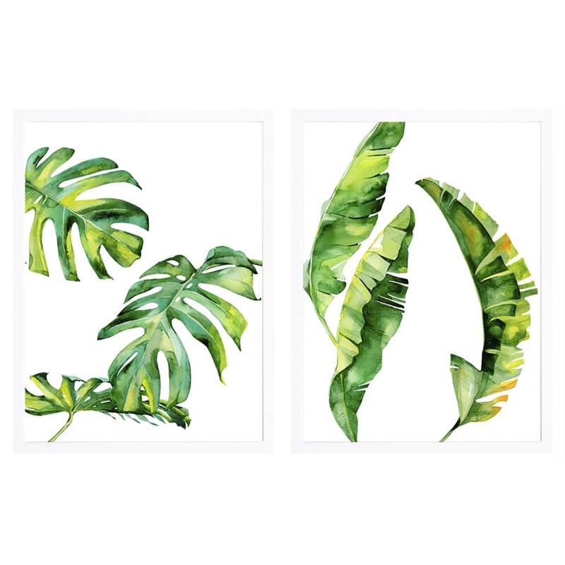 PAPEL ILUSTRADO - Set 2 cuadros hojas tropical 40x50cm