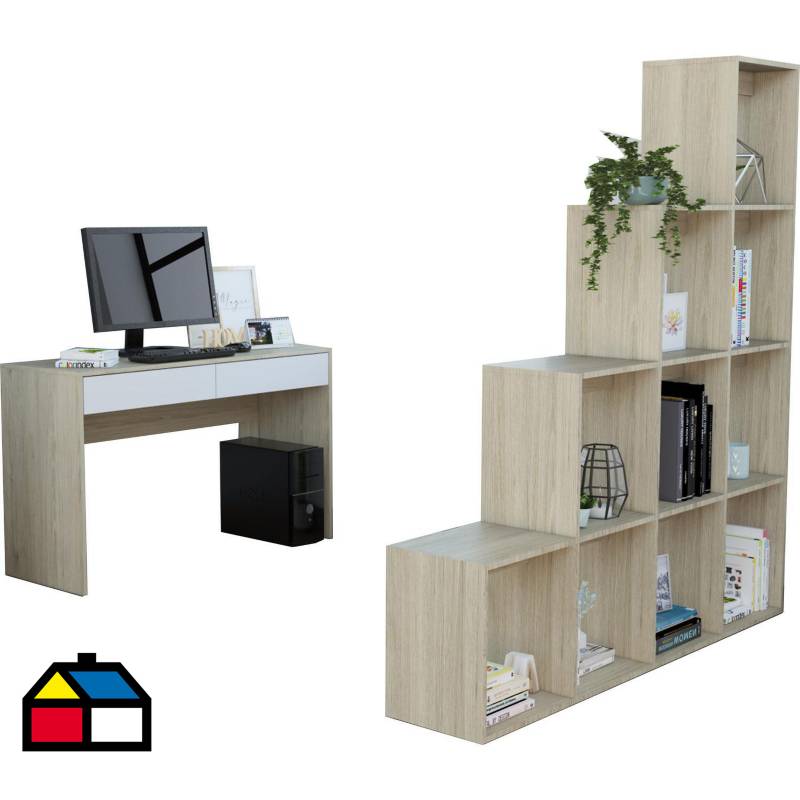 TUHOME - Set escritorio + estante oak/blanco