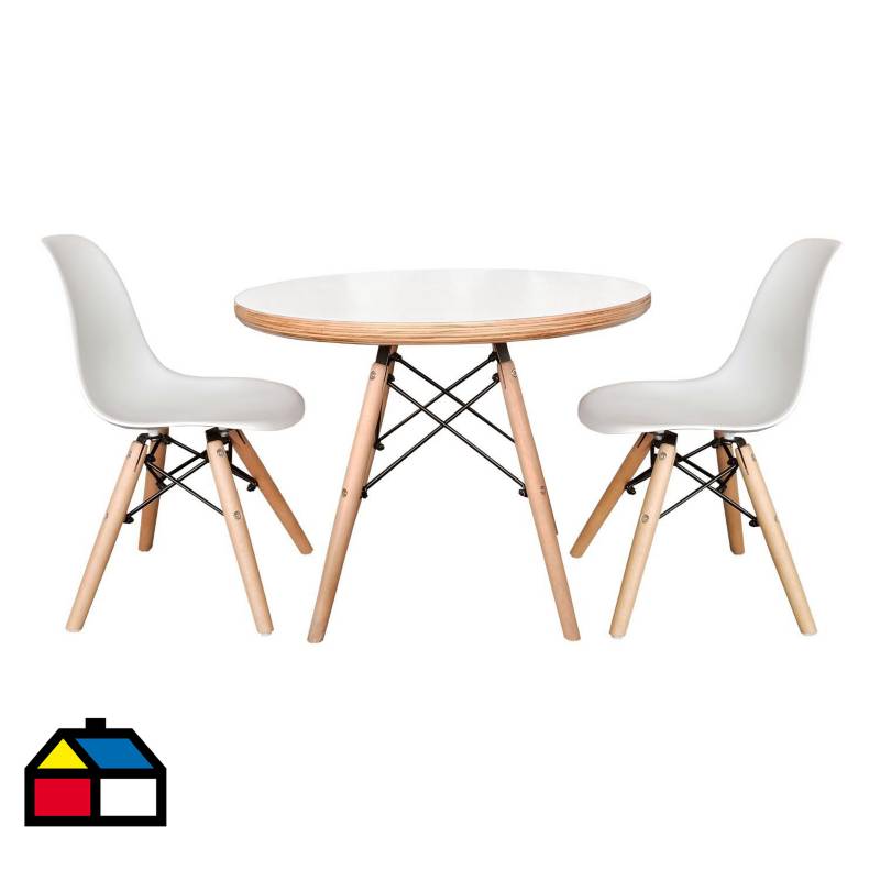 DE PIES A CABEZA - Set mesa + 2 sillas de niño blanco