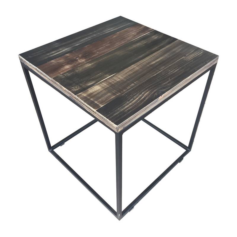 DE PIES A CABEZA - Mesa cubo 50x50 cm negra con madera carbón