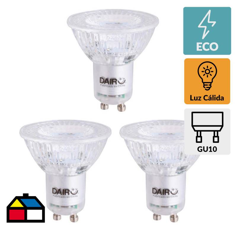 DAIRU - Pack 3 led GU10 vidrio 4.3W luz cálida