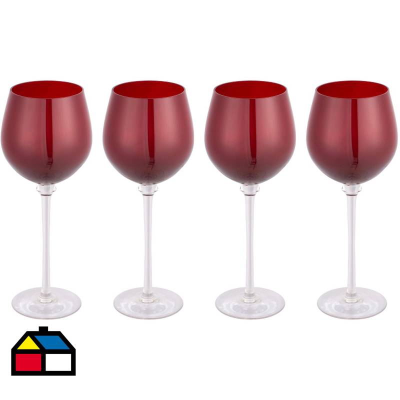 JUST HOME COLLECTION - Set de 4 Copas Vino Tinto Roja 430 ml