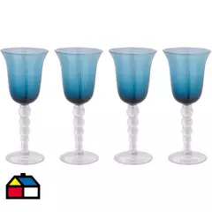 JUST HOME COLLECTION - Set de 4 Copas Vino Balloon Azul 250 ml