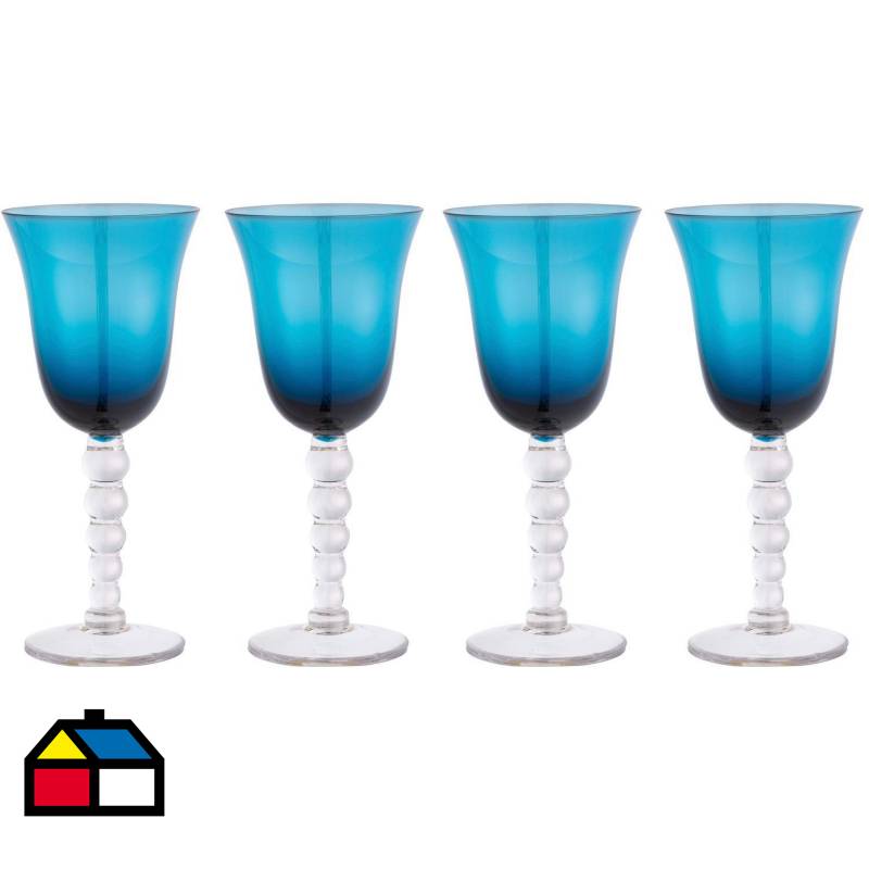 JUST HOME COLLECTION - Set de 4 Copas Vino Balloon Azul 400 ml