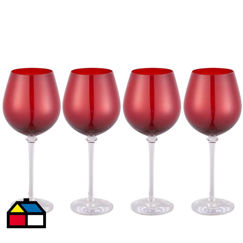 JUST HOME COLLECTION - Set de 4 Copas Vino Tinto Roja 580 ml