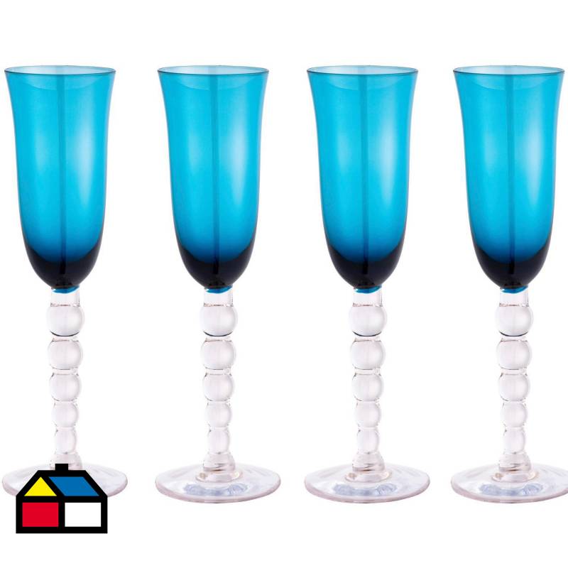 JUST HOME COLLECTION - Set de 4 Copas Champaña Azul 180 ml