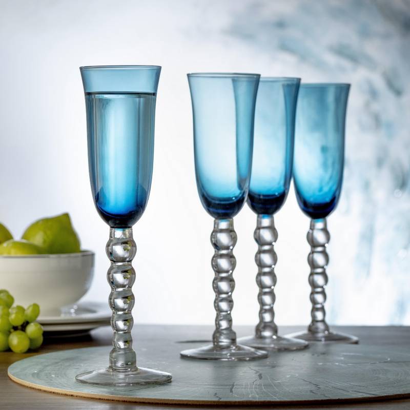 JUST HOME COLLECTION - Set de 4 Copas Champaña Azul 180 ml