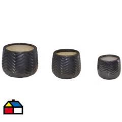 JUST HOME COLLECTION - Macetero de cerámica Kiri set 3 unidades negro mate.