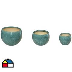 JUST HOME COLLECTION - Macetero de cerámica Kaula set 3 unidades verde jade.