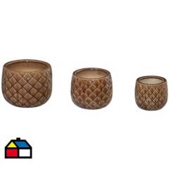 JUST HOME COLLECTION - Macetero de cerámica Kura set 3 unidades tabaco.