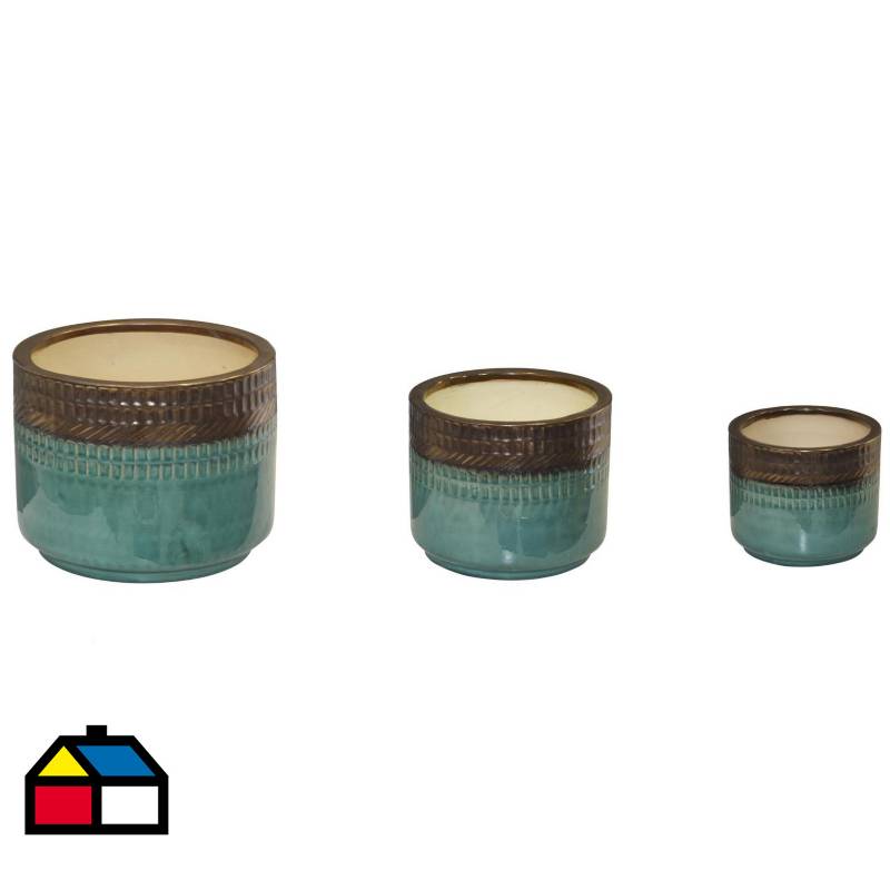 JUST HOME COLLECTION - Macetero de cerámica Nihi set 3 unidades verde jade.