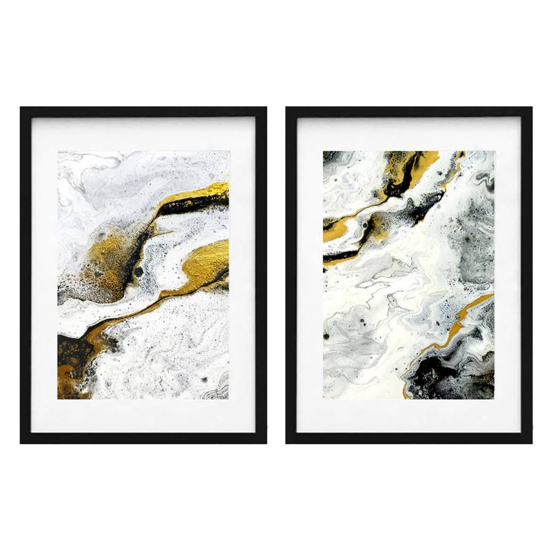 PAPEL ILUSTRADO - Set 2 cuadros abstracto negro 50x70cm marco negro