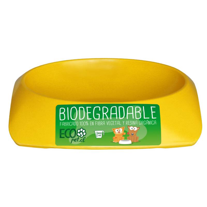 DECOGREEN - Plato de comida para mascota grande biodegradable Amarillo