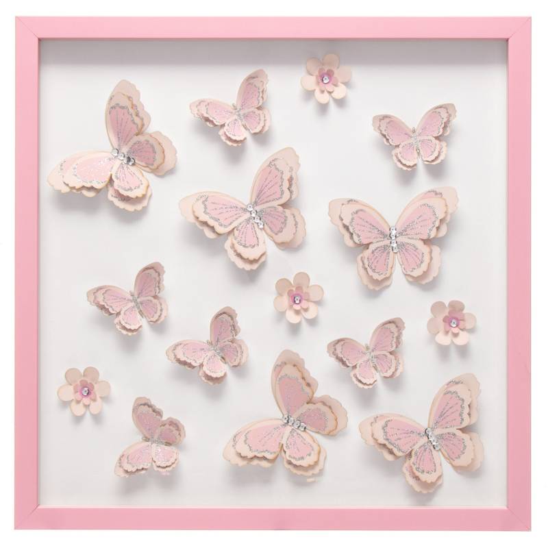 VGO - Cuadro relieve mariposas 45x45cm rosado