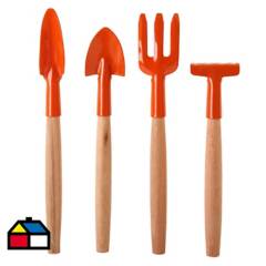 TRAMONTINA - Kit de herramientas para jardinería 4 piezas naranjo.