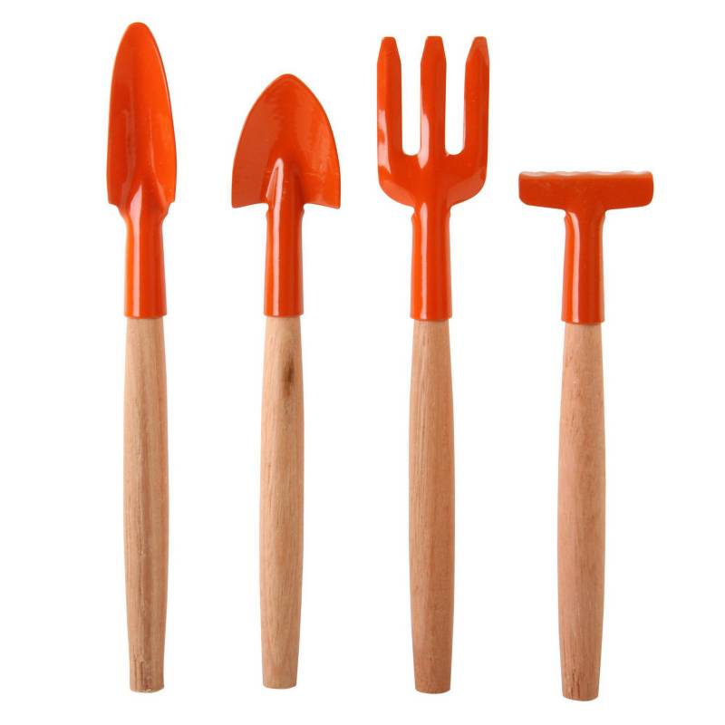 Kit de herramientas para jardinería 4 piezas naranjo.
