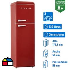 LIBERO - Refrigerador Top Freezer Frío Directo 239 Litros Rojo LRT-280DFRR