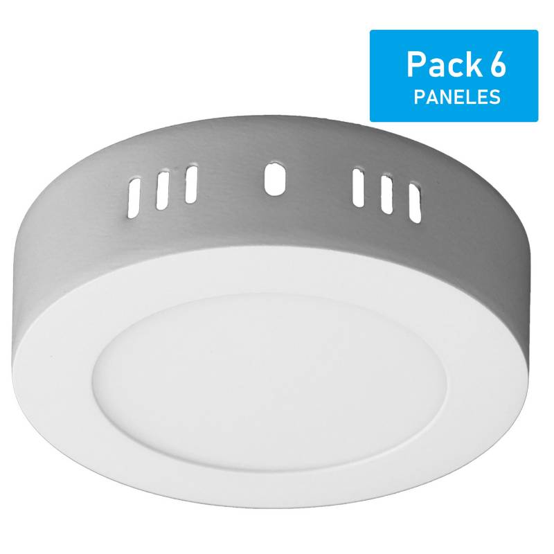 DRL - Pack panel LED sobrepuesto redondo 6 W luz día - 6 unidades