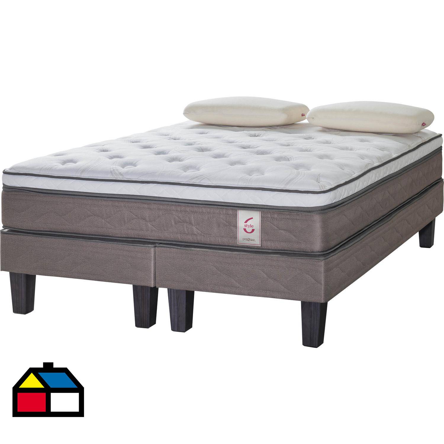 DROM - Cama Cajón Linne 1.5 Plaza 105X200 + Respaldo Tubular Beige Drom